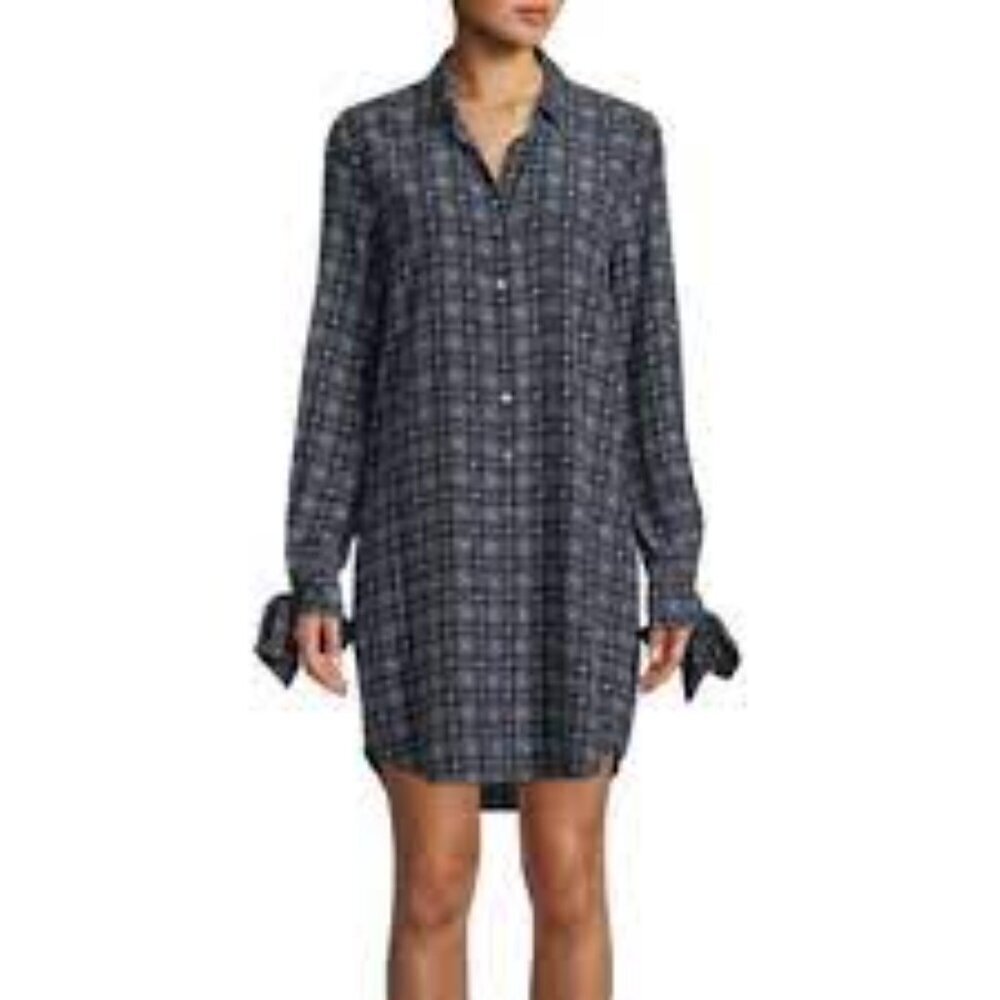 Equipment Tabitha Simmons Manning Navy Multi Floral Print Shirtdress XS
